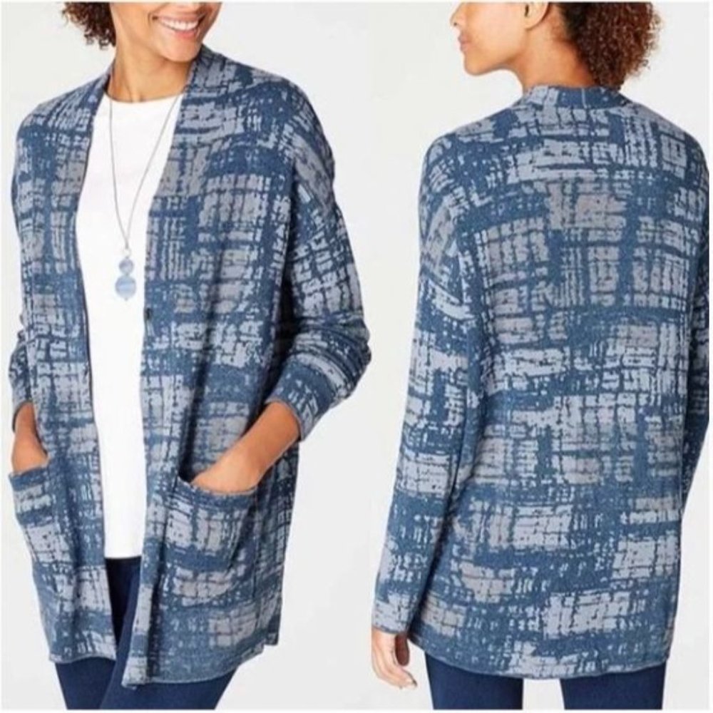 Pure J. Jill Sweat Shirt Womens Medium Indigo Blue Long Oversized Cardigan